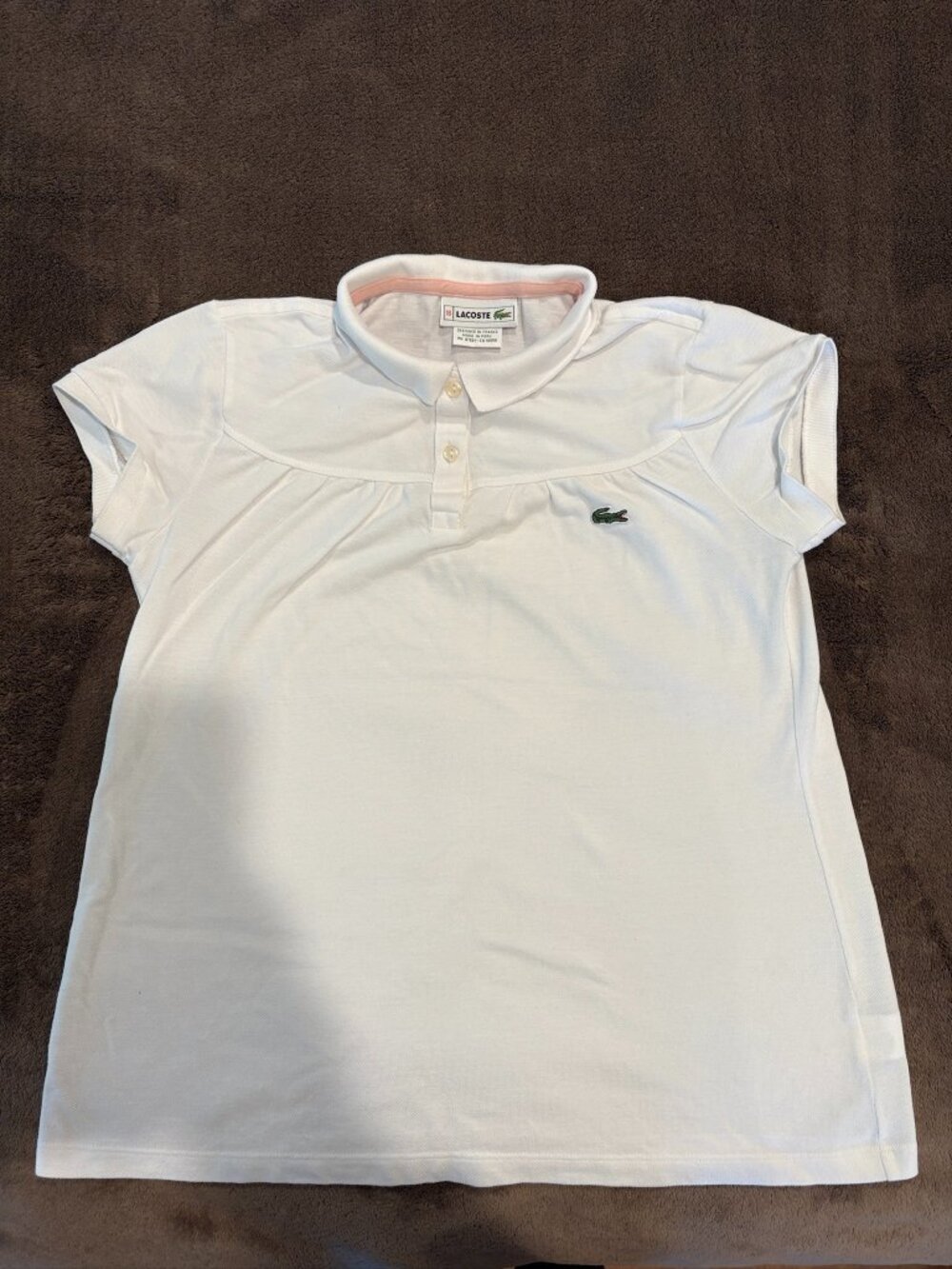 Lacoste Girls White Ruched Yoke Cap Sleeve Polo Shirt Size 16